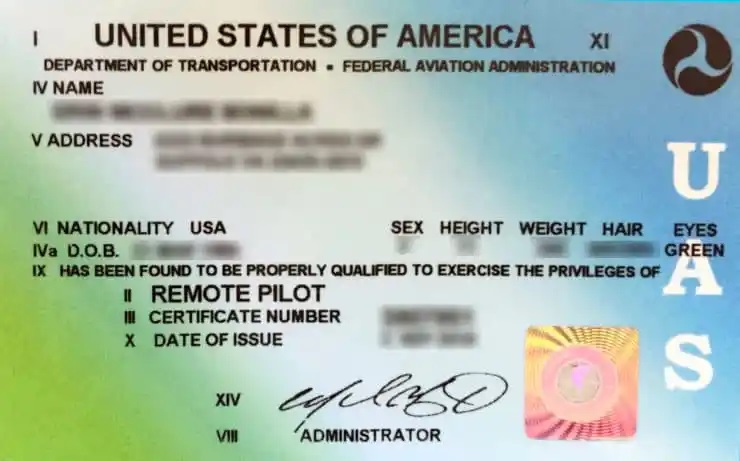 FAA Remote Pilot Certificate for drone operators issued by the Federal Aviation Administration
