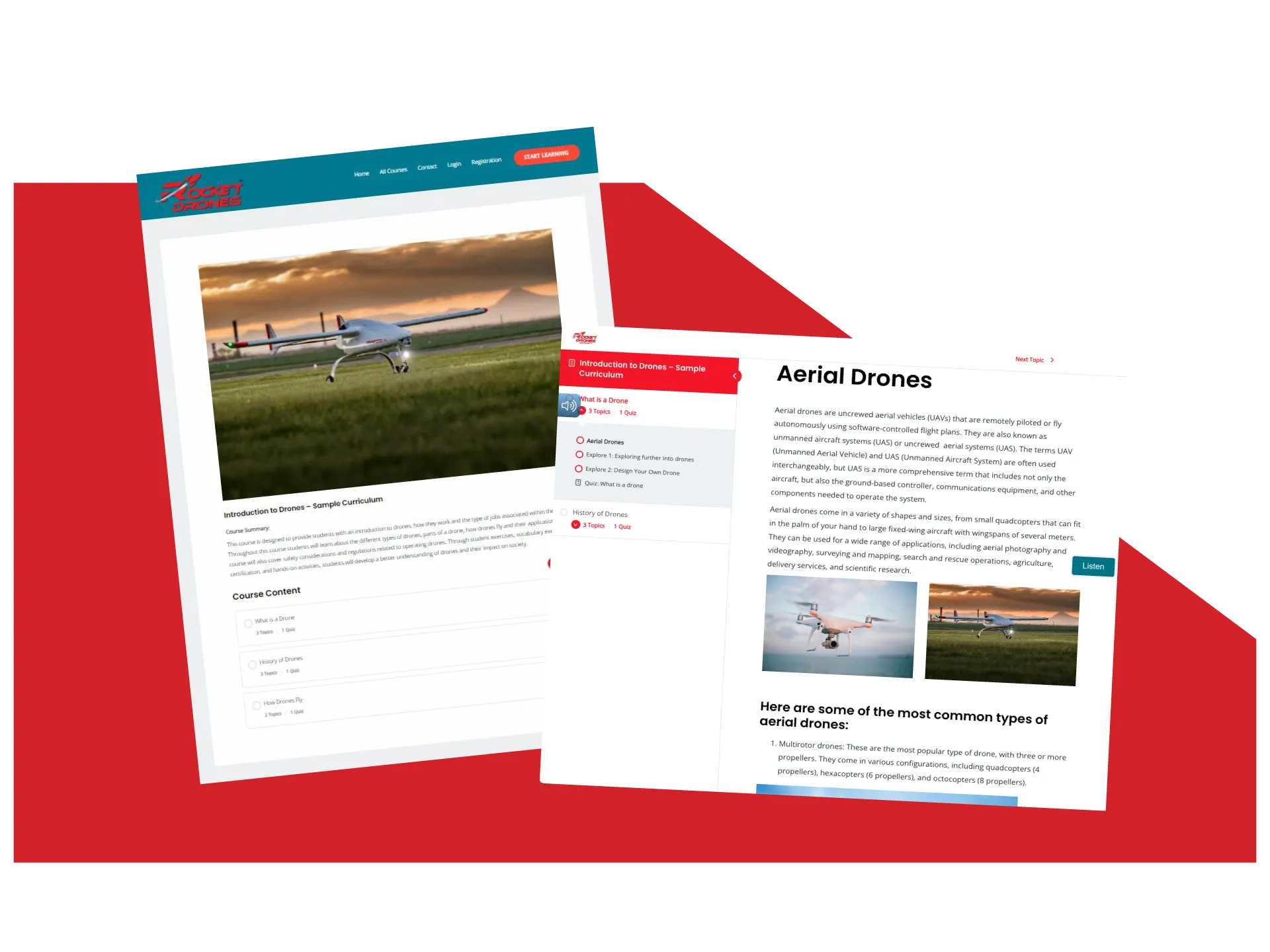 rocketdrones-currliculum-university Rocket Drones University course brochure showing the Introduction to Drones sample curriculum and aerial drone training modules