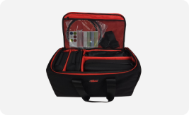 Rocket Drones classroom program storage bag with organized compartments for drones, batteries, and accessories.