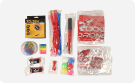 Rocket Drones classroom activity supplies kit including props, markers, zip ties, tape, and accessories for hands-on drone STEM projects.