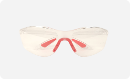 Clear Rocket Drones safety glasses with red accents designed for student use during classroom drone flight activities.