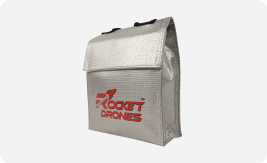 Rocket Drones fireproof battery storage bag designed for safe handling and storage of classroom drone batteries.