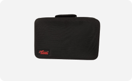 Black Rocket Drones classroom drone carrying case with red trim and logo.